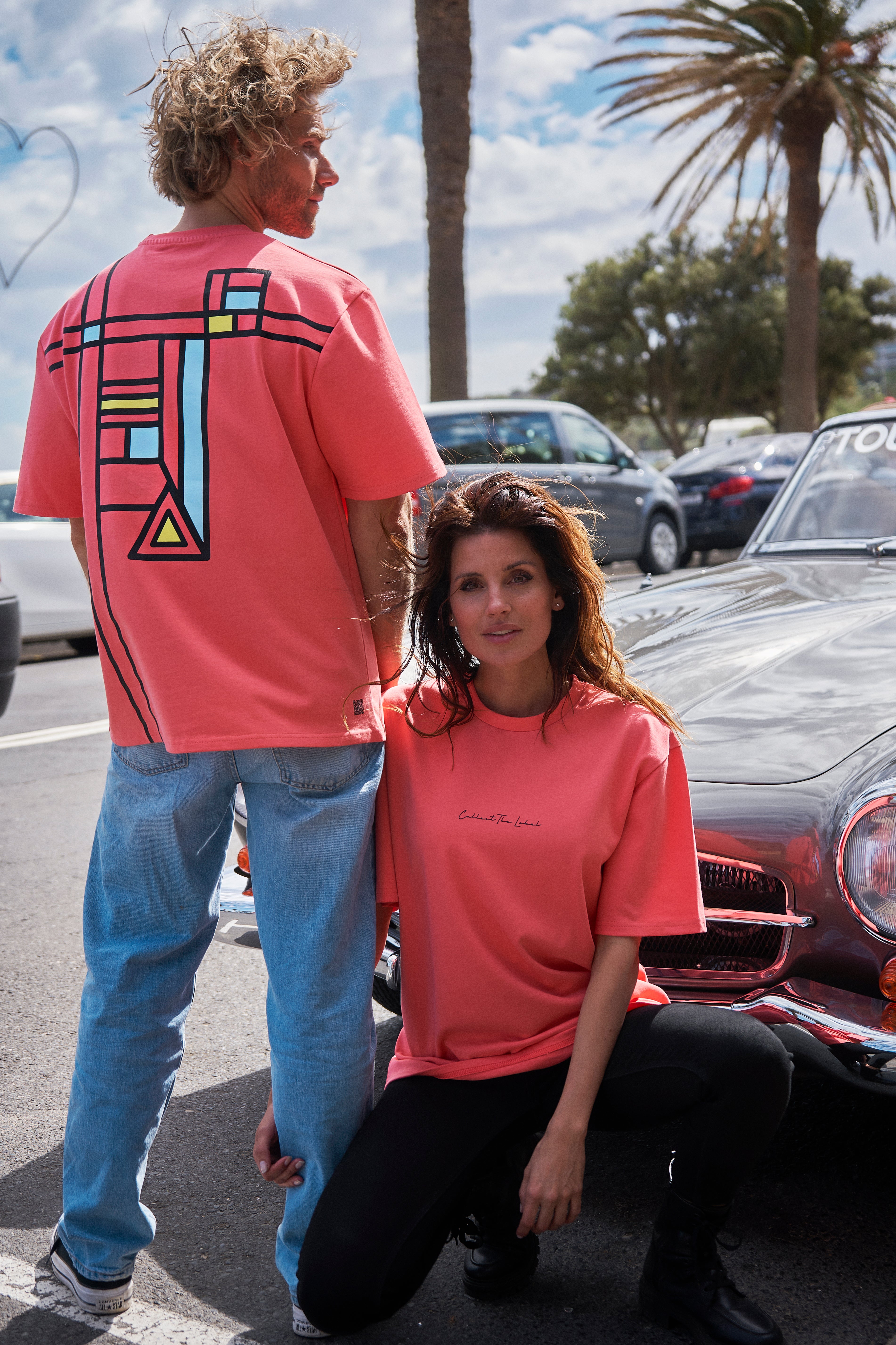 Abstract Grid T-shirt Neon Orange